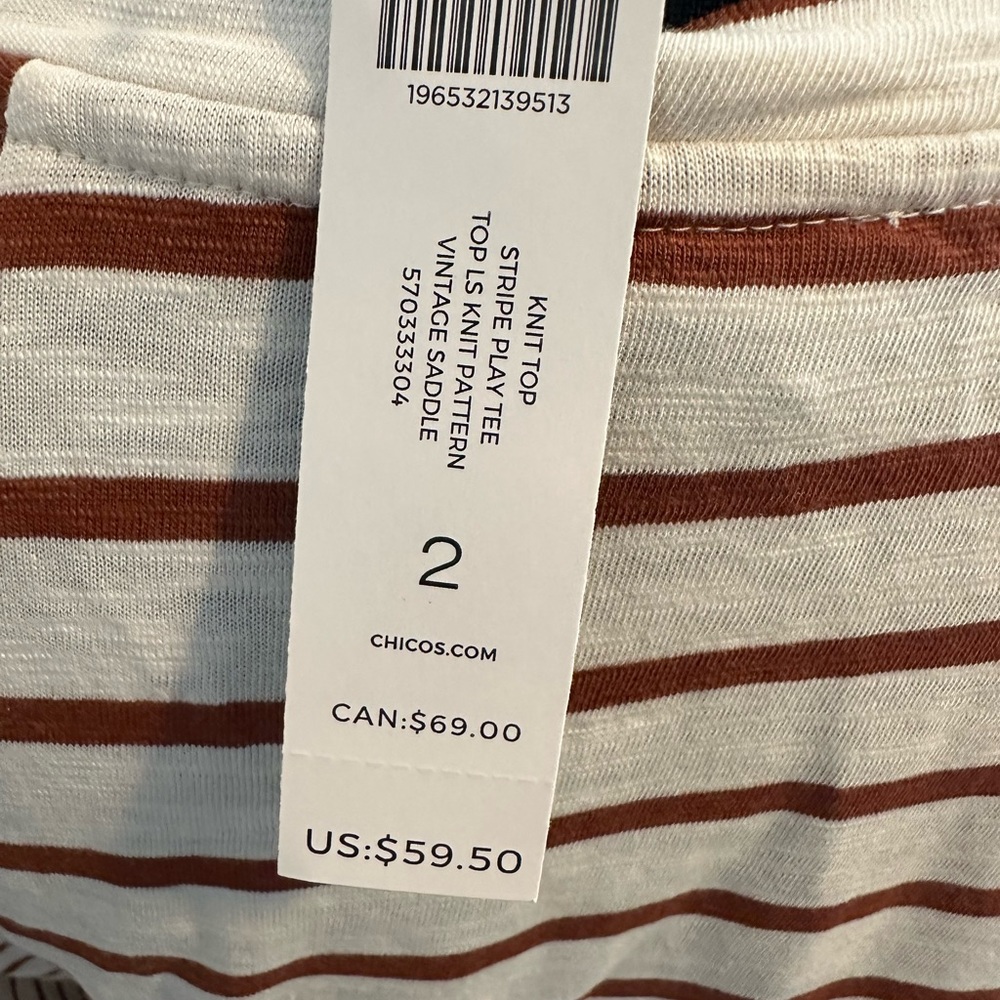 NWT Chico’s stripe 3/4 sleeve tee. - Picture 3 of 3
